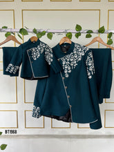 Load image into Gallery viewer, BT1968 🌿 Teal Floral Embroidered Jacket Set for Little Gentlemen 🌟
