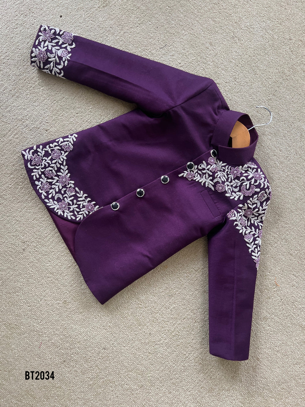 BT2034 ✨ Regal Purple Embroidered Sherwani for Dashing Little Royals ✨