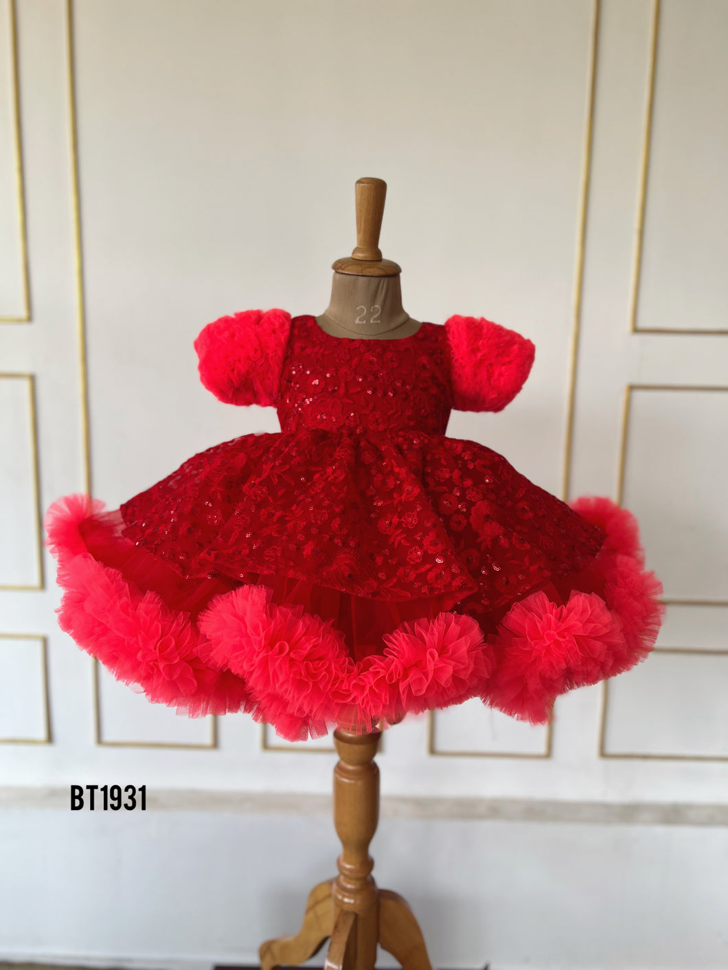 BT1931 Radiant Red Lace Party Dress for Baby Girls