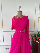 Load image into Gallery viewer, BT2036 Glamorous Fuchsia Saree Gown for Moms 💖✨
