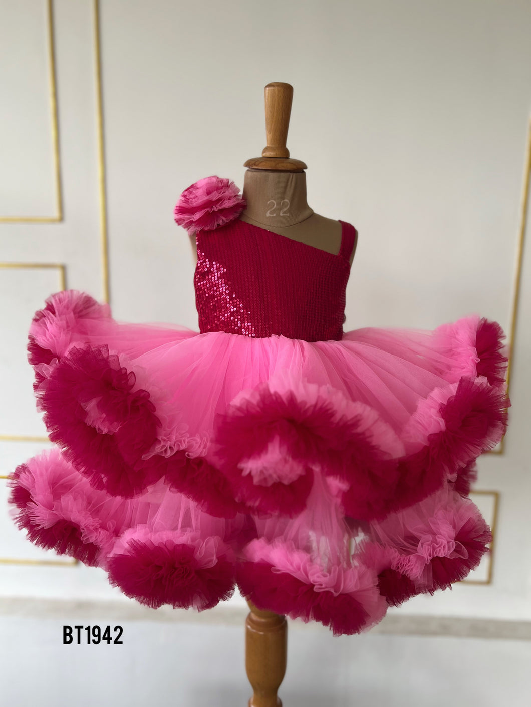 BT1942 Radiant Pink Ruffle Party Dress for Baby Girls