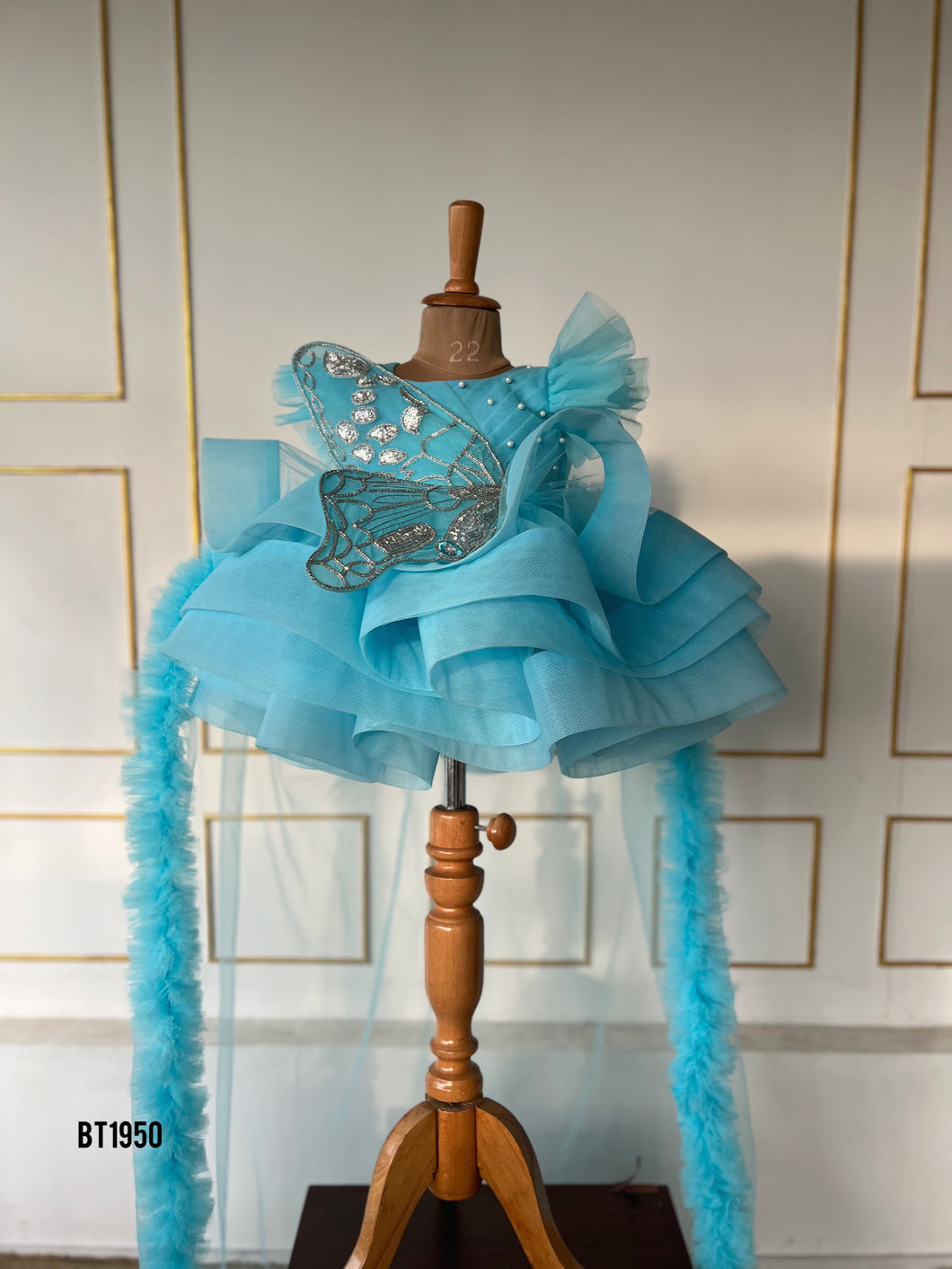 BT1950 Magical Blue Butterfly Baby Dress – Perfect for Celebrations