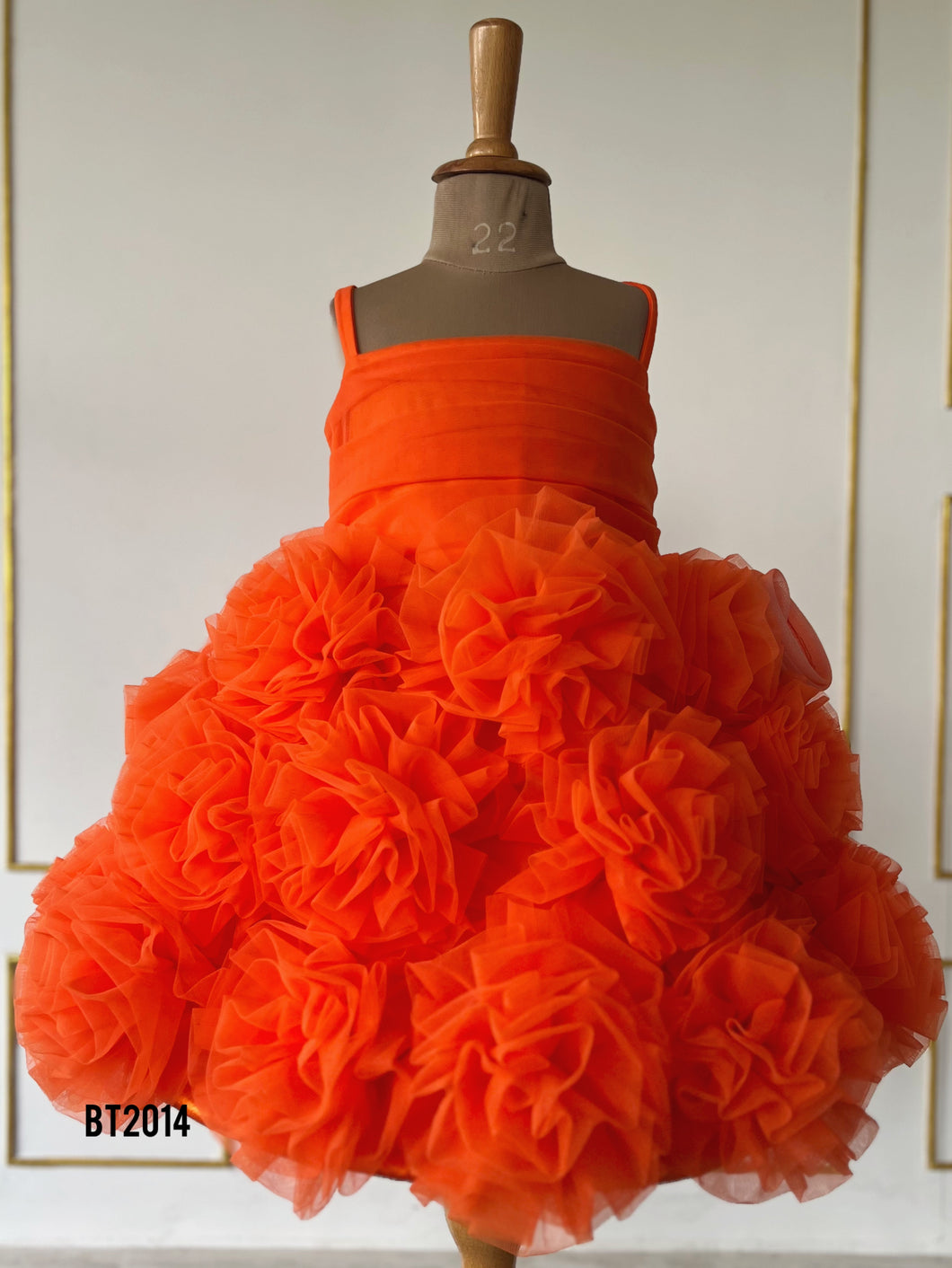 BT2014 🎉Fiery Orange Celebration Dress – Ready for Her Big Day! 🔥👧