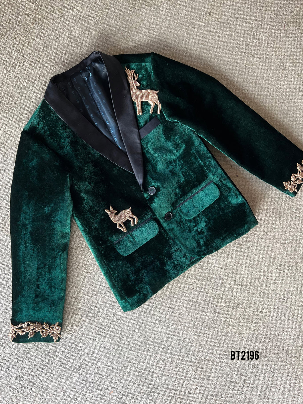 BT2196 Forest Charm Velvet Blazer: A Dashing Look for Your Little Gentleman 🌲🦌