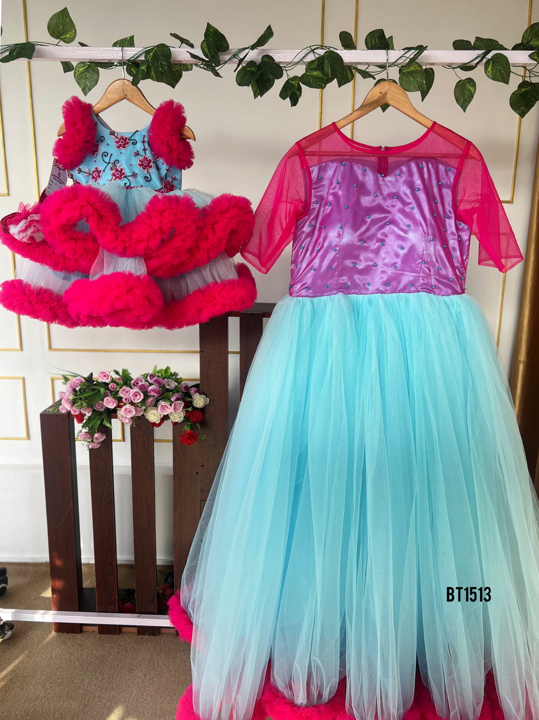 BT1513 Cerulean Blossom & Magenta Shimmer Duo - Partywear Sets