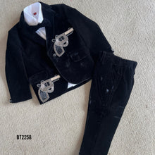 Load image into Gallery viewer, BT2258 🤵🔫 Little Agent – Black Velvet Tux for Stylish Young Gentlemen ✨
