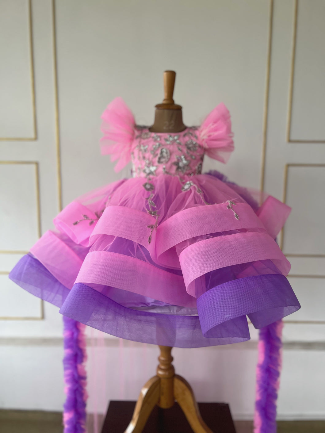 Sparkling Pink and Purple Party Dress for Baby Girls