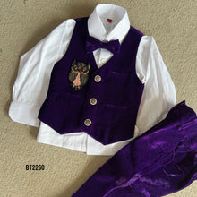 Load image into Gallery viewer, BT2260 🎩🦉 Dapper Owl Charm – Classic Velvet Suit for Little Gentlemen ✨
