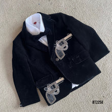 Load image into Gallery viewer, BT2258 🤵🔫 Little Agent – Black Velvet Tux for Stylish Young Gentlemen ✨
