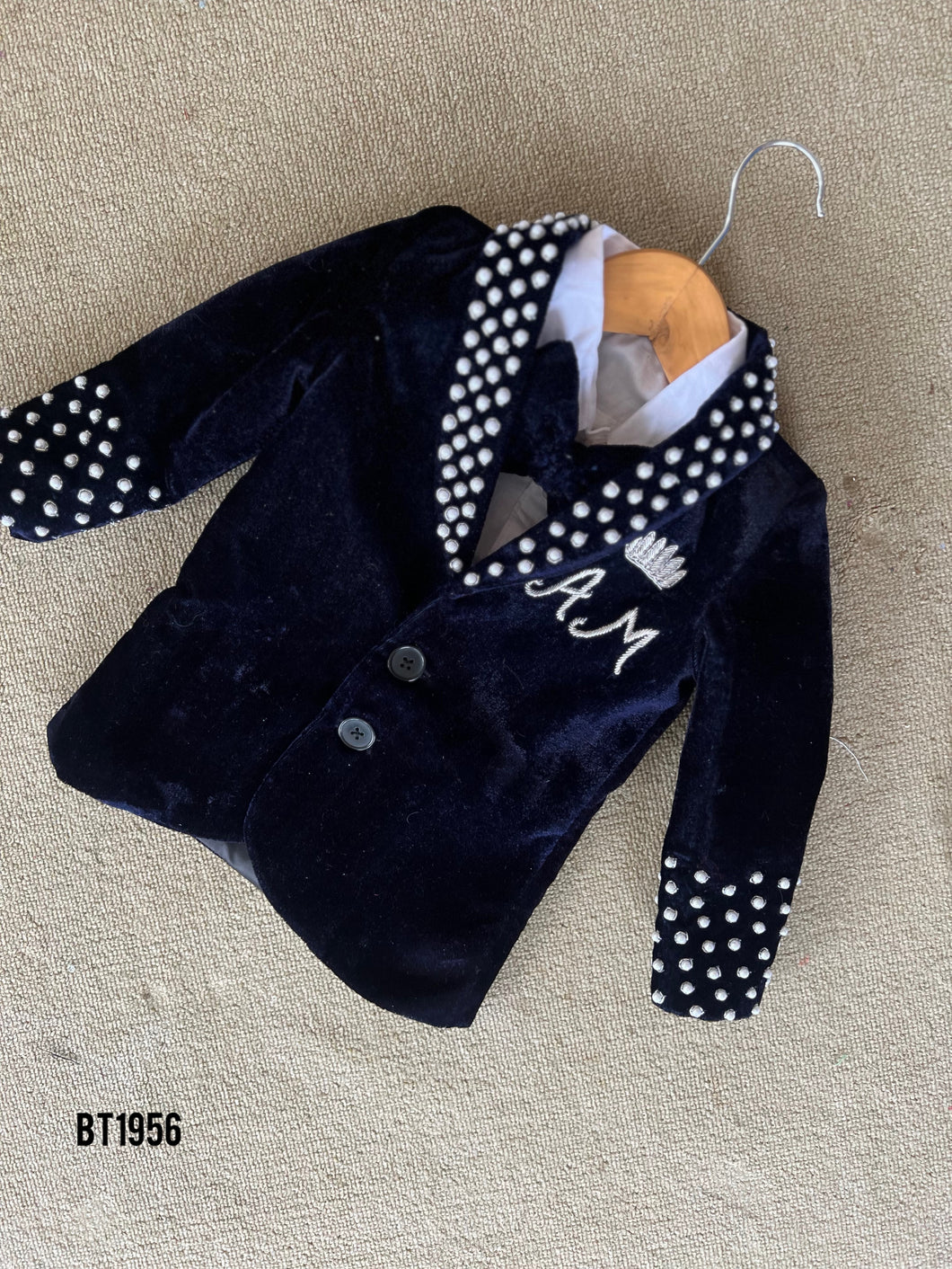 BT1956 Velvet Charm: A Dashing Velvet Blazer for Little Gentlemen