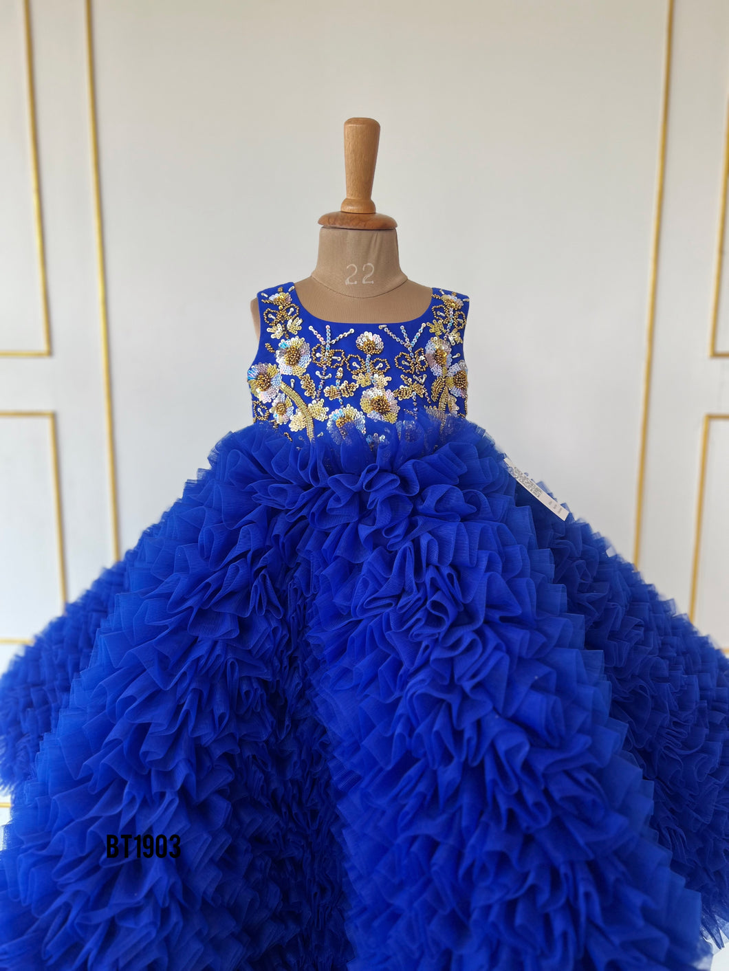 BT1903 Royal Blue Blossom: Luxurious Baby Party Dress