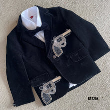 Load image into Gallery viewer, BT2258 🤵🔫 Little Agent – Black Velvet Tux for Stylish Young Gentlemen ✨
