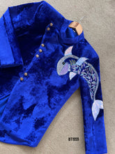 Load image into Gallery viewer, BT1959 Vibrant Blue Velvet Jacket with Fish Embroidery for Dad – Make a Splash in Style 🎣💙
