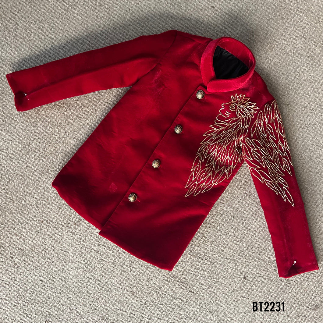 BT2231 🔥 Majestic Red Jodhpuri – Dress Your Little Prince Like Royalty! 👑❤️
