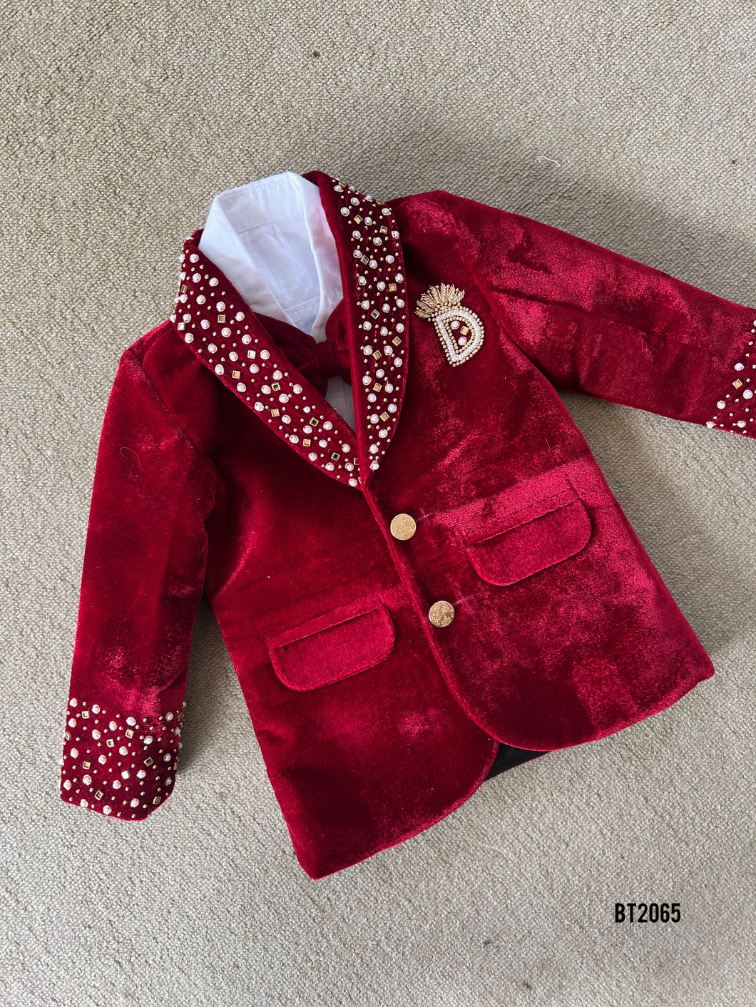 BT2065 Royal Red Velvet Suit for Your Little Prince 👑❤️