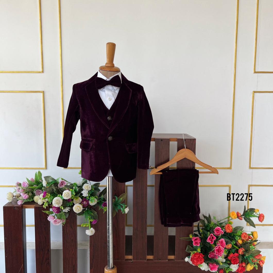 BT2275 Royal Wine Velvet Suit – A Classy Statement for Your Little Gentleman! 🍷✨