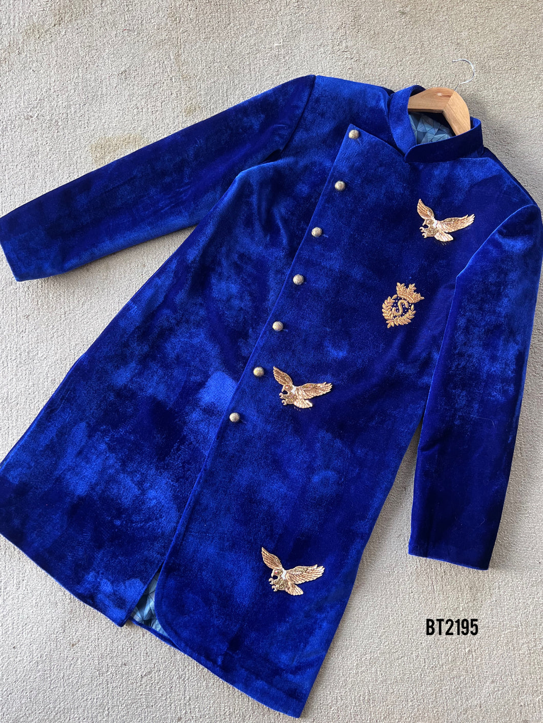 BT2195 Royal Blue Eagle Sherwani: Bold and Majestic Look 🦅✨