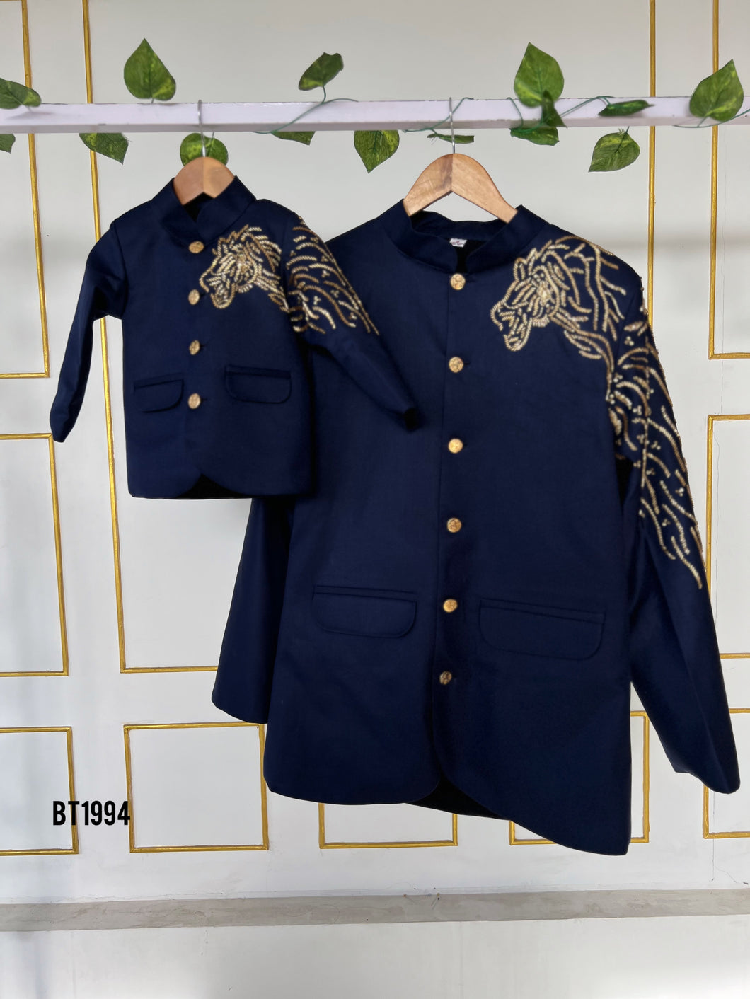 BT1994 Roar in Style: Majestic Navy Kurta for Father & Son