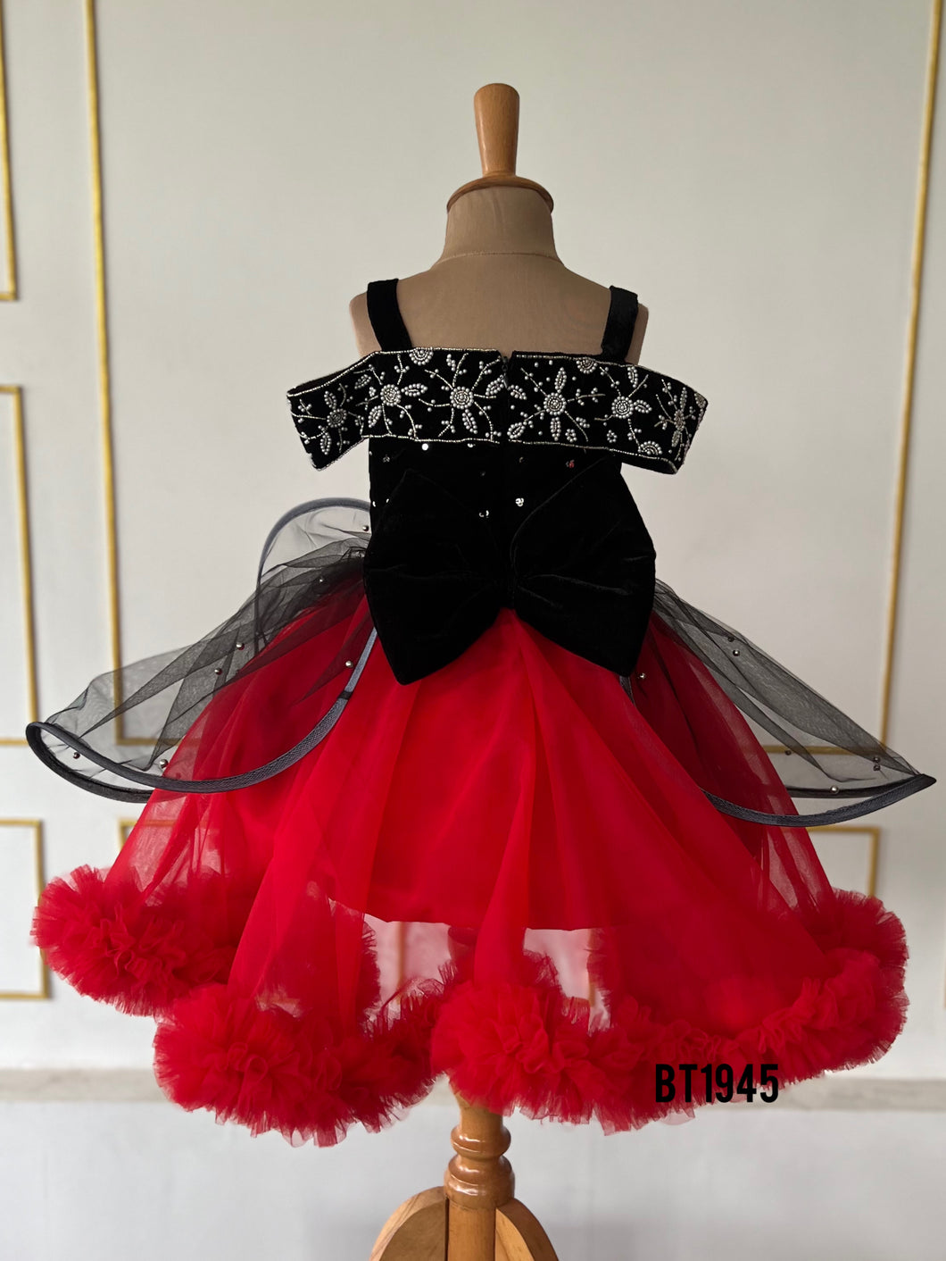 BT1945 Elegant Red and Black Baby Dress