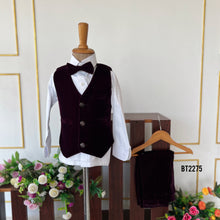 Load image into Gallery viewer, BT2275 Royal Wine Velvet Suit – A Classy Statement for Your Little Gentleman! 🍷✨
