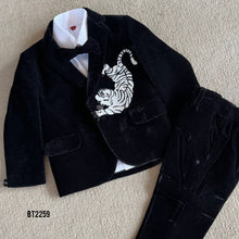 Load image into Gallery viewer, BT2259 🐅✨ Roaring Royalty – Black Velvet Tiger Suit for Stylish Little Kings 👑

