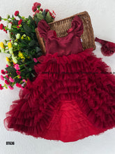 Load image into Gallery viewer, BT636 Crimson Ruffle Gala Dress – A Celebration of Classic Charm
