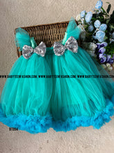 Load image into Gallery viewer, BT994 Aqua Elegance – Glitter Bow Frock for Joyous Occasions
