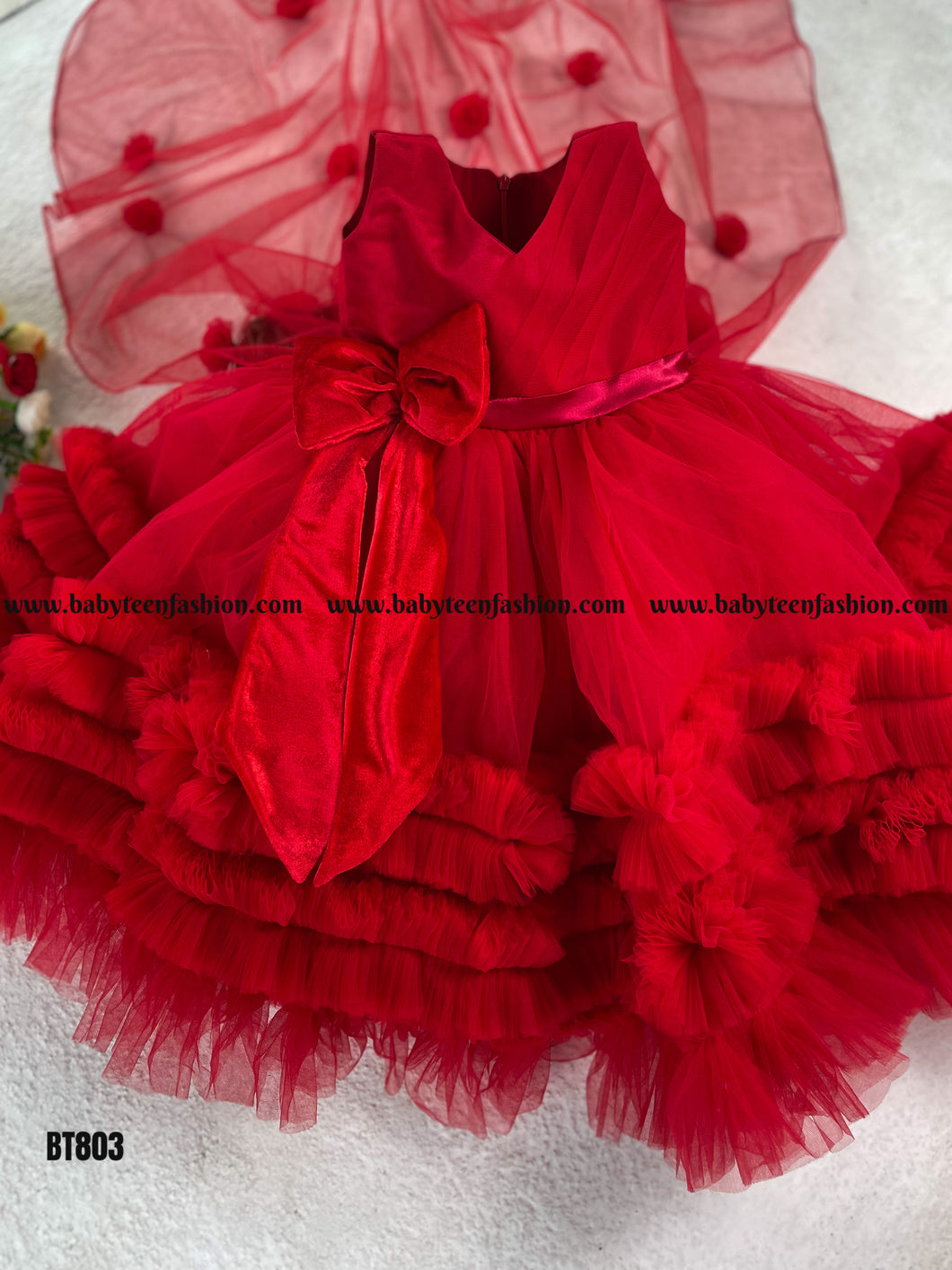 BT803  Ruby Ruffles Celebration Dress for Little Showstoppers